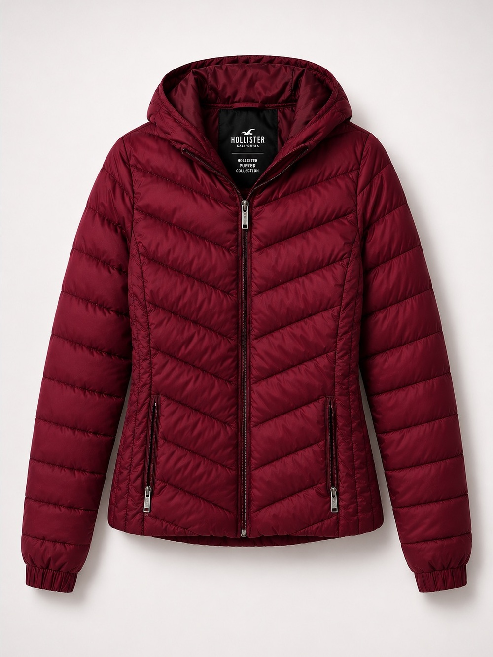Hollister Puffer Collection Women's Hooded Quilted Jacket - Wine